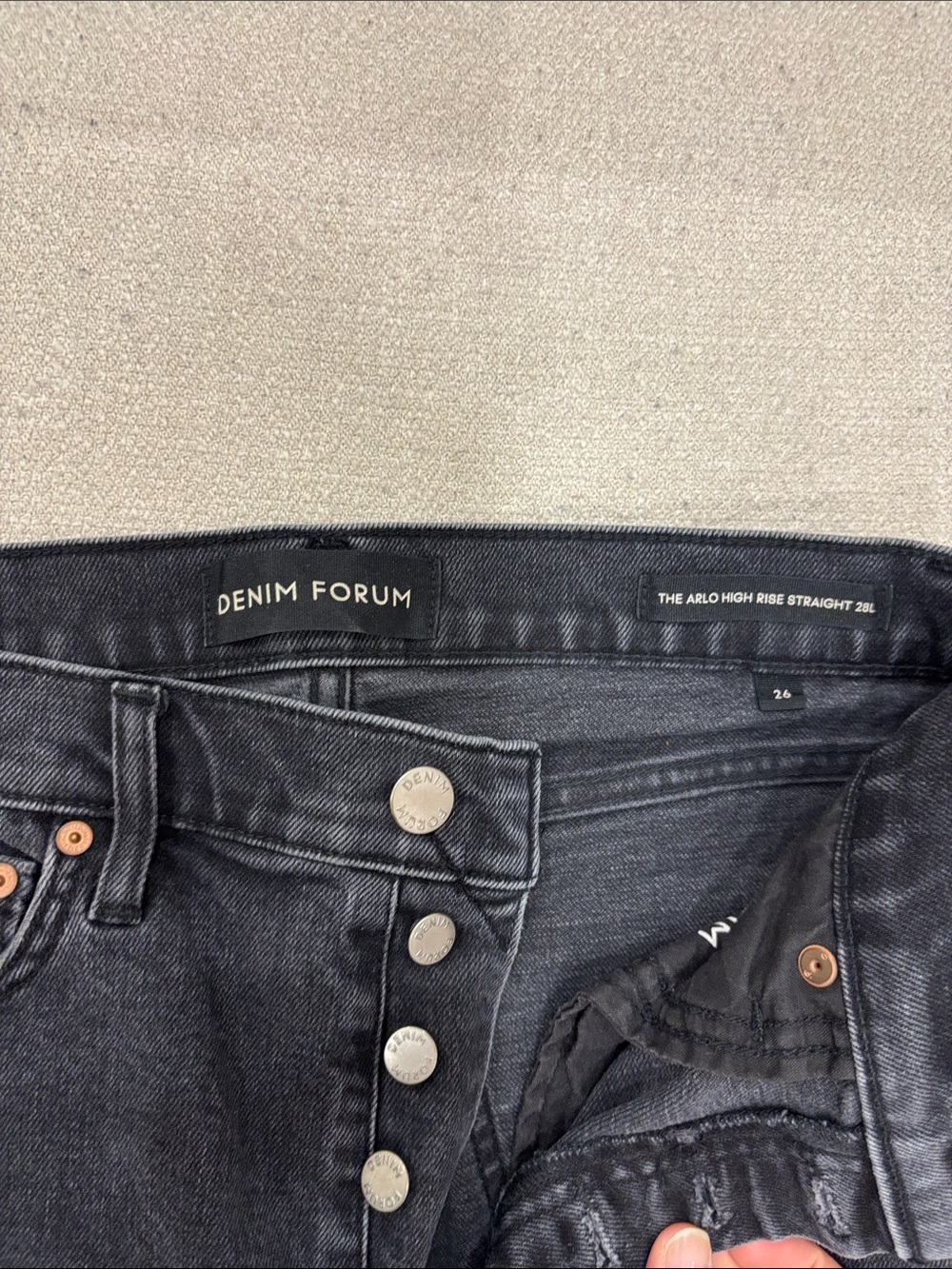 Denim Forum Black Button-Fly High-Rise Straight Jeans